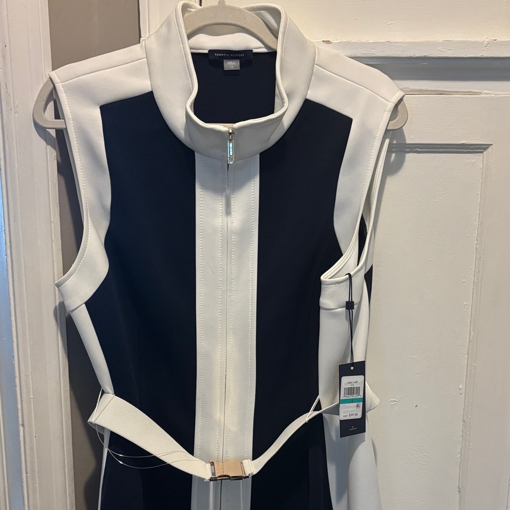 Tommy Hilfiger Black and White Sleeveless Dress